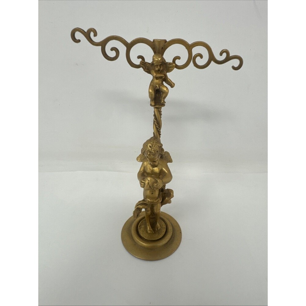 Vintage Kirks Folly Gold Tone Cherubs Earrings Rings Stand Jewelry Holder NICE